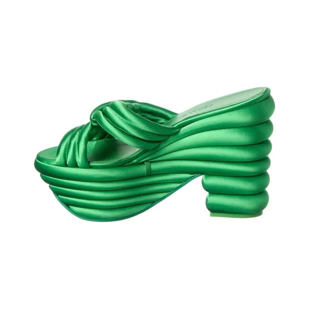 Ferragamo Woven Satin Sandal, Green